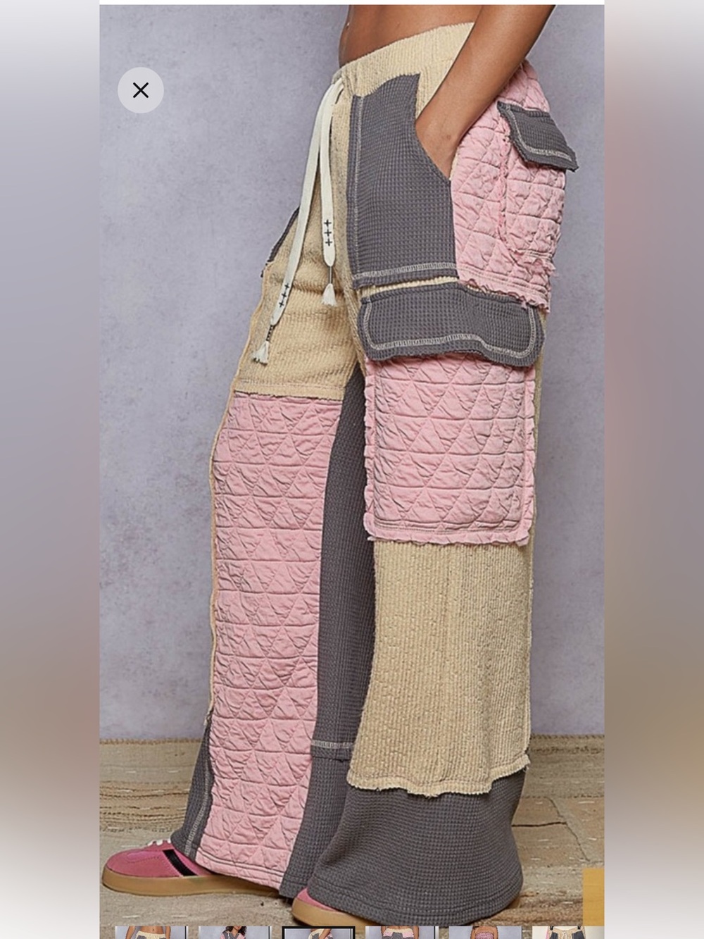 POL Mixed Media Patchwork Wide-Leg Cargo Pants - Picture 9 of 12